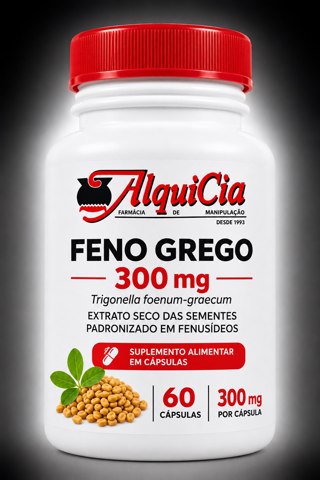 Feno Grego 300 - 60 Cáps 4 Feno Grego 300 mg com extrato seco das sementes de Trigonella foenum-graecum padronizado em fenusídeos potte 60 cápsulas