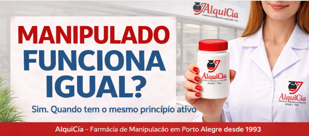 Medicamento manipulado funciona igual ao industrializado? 1 Medicamento manipulado da AlquiCia Farmácia de Manipulação em Porto Alegre, RS, qualidade desde 1993.