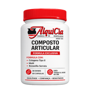Composto Articular para Mobilidade Articular | AlquiCia Manipulação Porto Alegre 2 Pote do Composto Articular da AlquiCia Manipulação com Colágeno Tipo II, MSM e Boswellia Serrata para mobilidade e suporte articular.