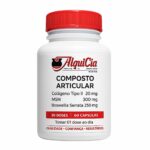 Composto Articular da AlquiCia Manipulação com Colágeno Tipo II 20 mg, MSM 300 mg e Boswellia Serrata 250 mg para suporte articular, mobilidade e qualidade de vida. Fórmula manipulada produzida em Porto Alegre RS pela AlquiCia Manipulação desde 1993.