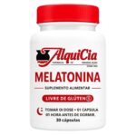 Frasco de Melatonina 0,21 mg da AlquiCia Manipulação, suplemento alimentar em cápsulas, produzido com controle farmacêutico, matérias-primas selecionadas e atendimento especializado em Porto Alegre.