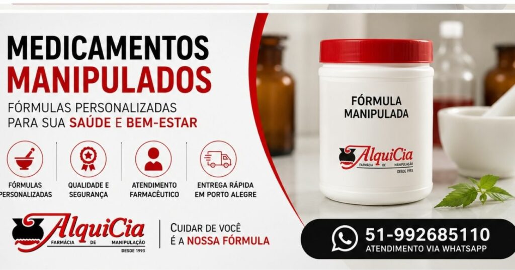 Quanto Custa um Medicamento Manipulado? | AlquiCia 2 Frasco de medicamento manipulado da AlquiCia Manipulação com destaque para fórmulas personalizadas, qualidade, segurança, atendimento farmacêutico e entrega rápida em Porto Alegre, RS.